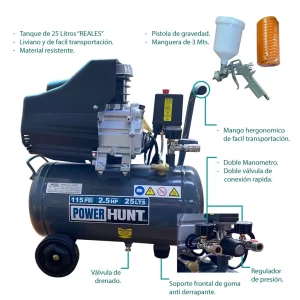 Compresor de Aire Power Hunt COMPHKIT25L 2.5HP 25L